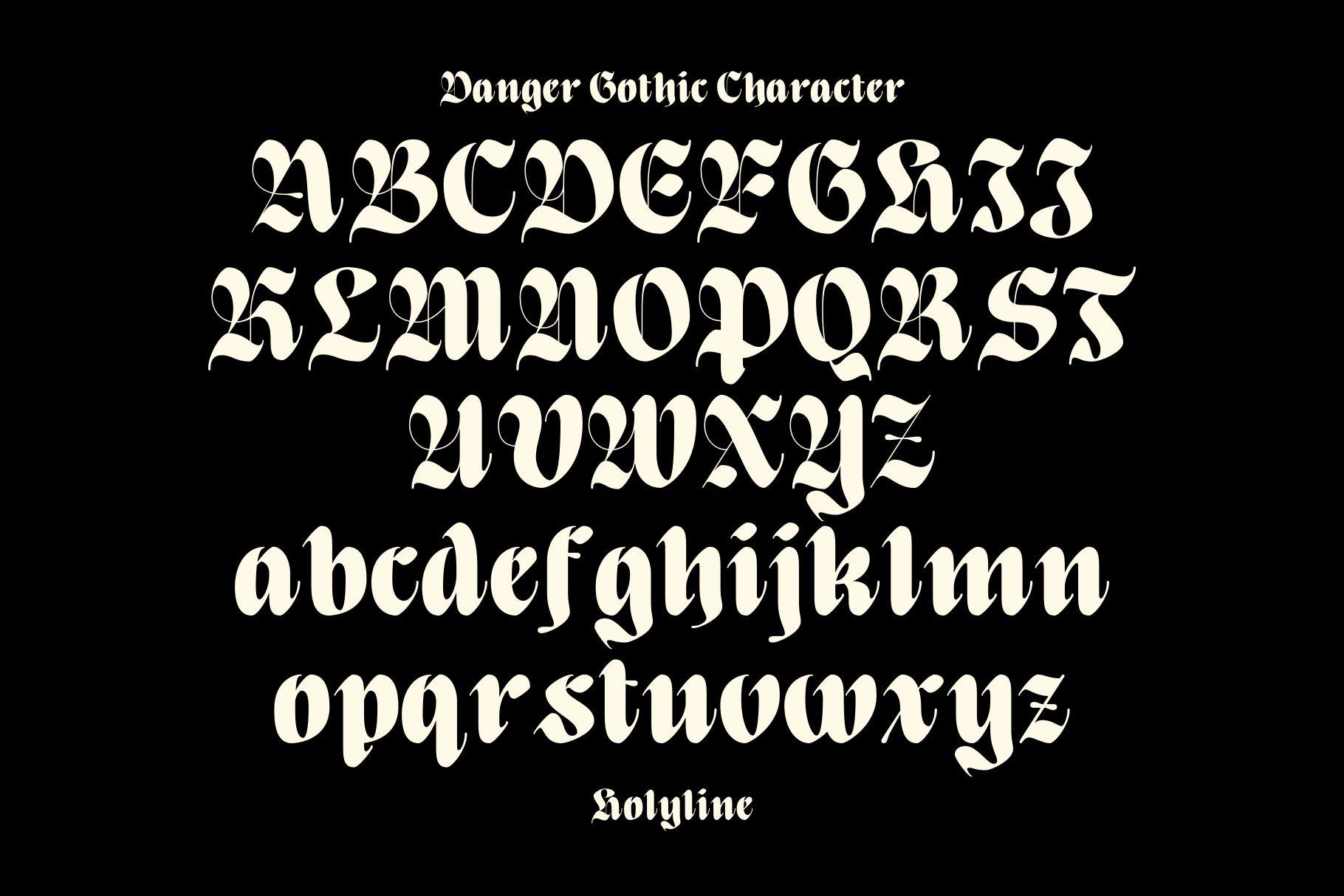 Danger Gothic Font by holyline design, full tattoo font alphabet with uppercase and lowercase letters