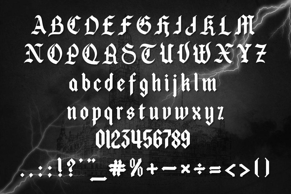 Dark Old English Font by Chonada, full tattoo font alphabet with uppercase and lowercase letters