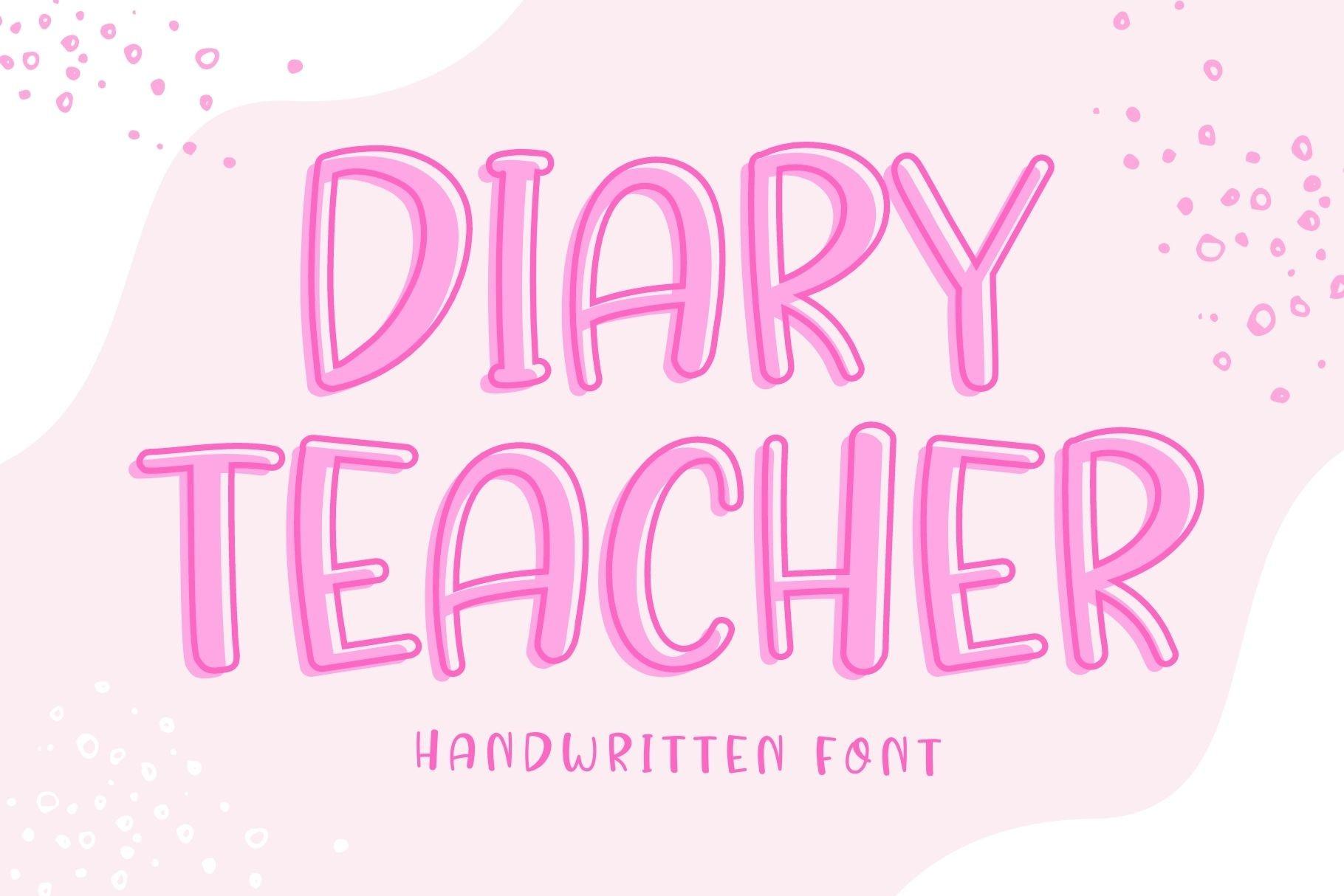 Diary Teacher Font by Brown Cupple Fonts, tall pink capitals with a hollow outlined look