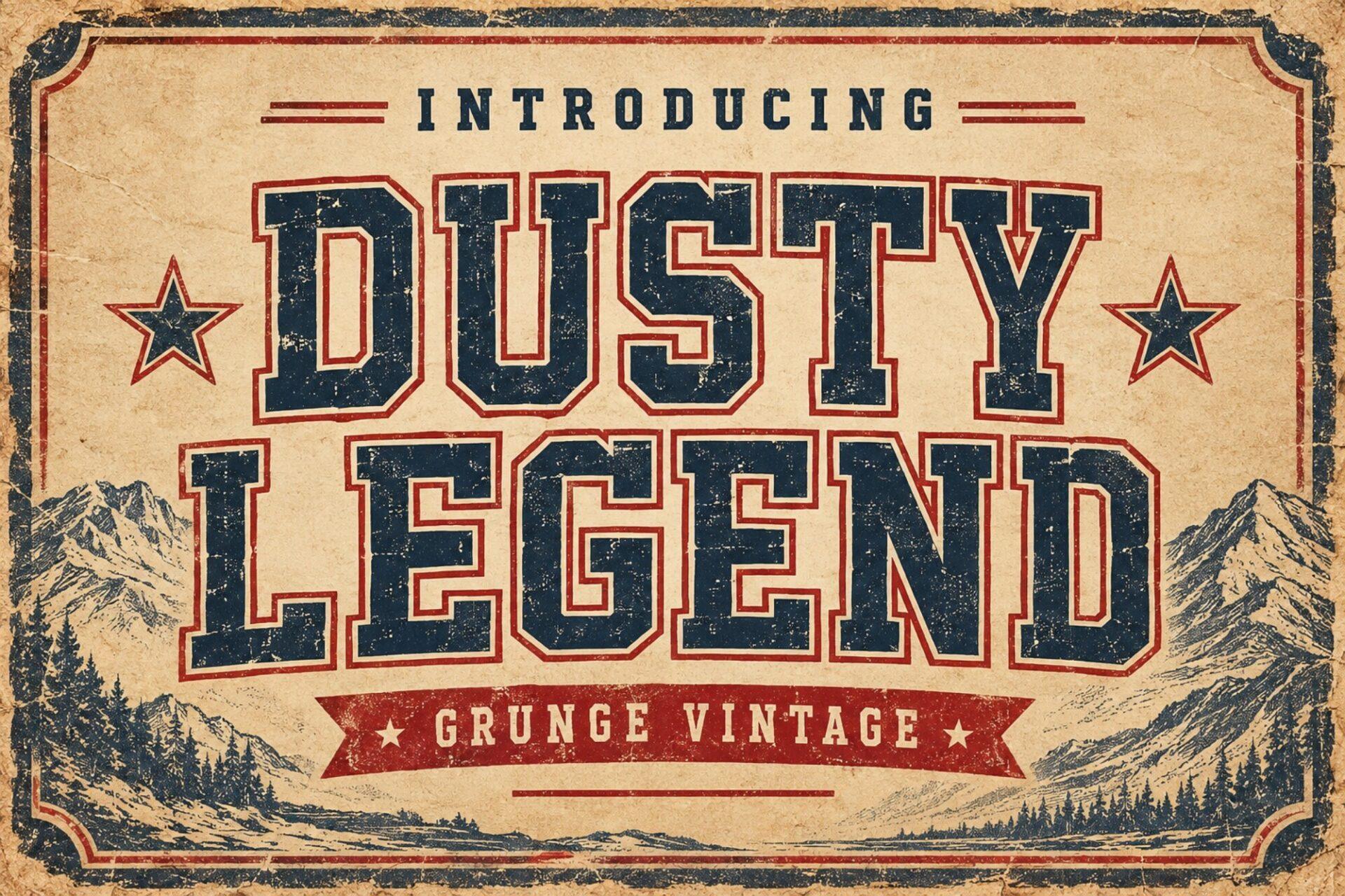 Dusty Legend Font by riki.studio, distressed condensed vintage caps