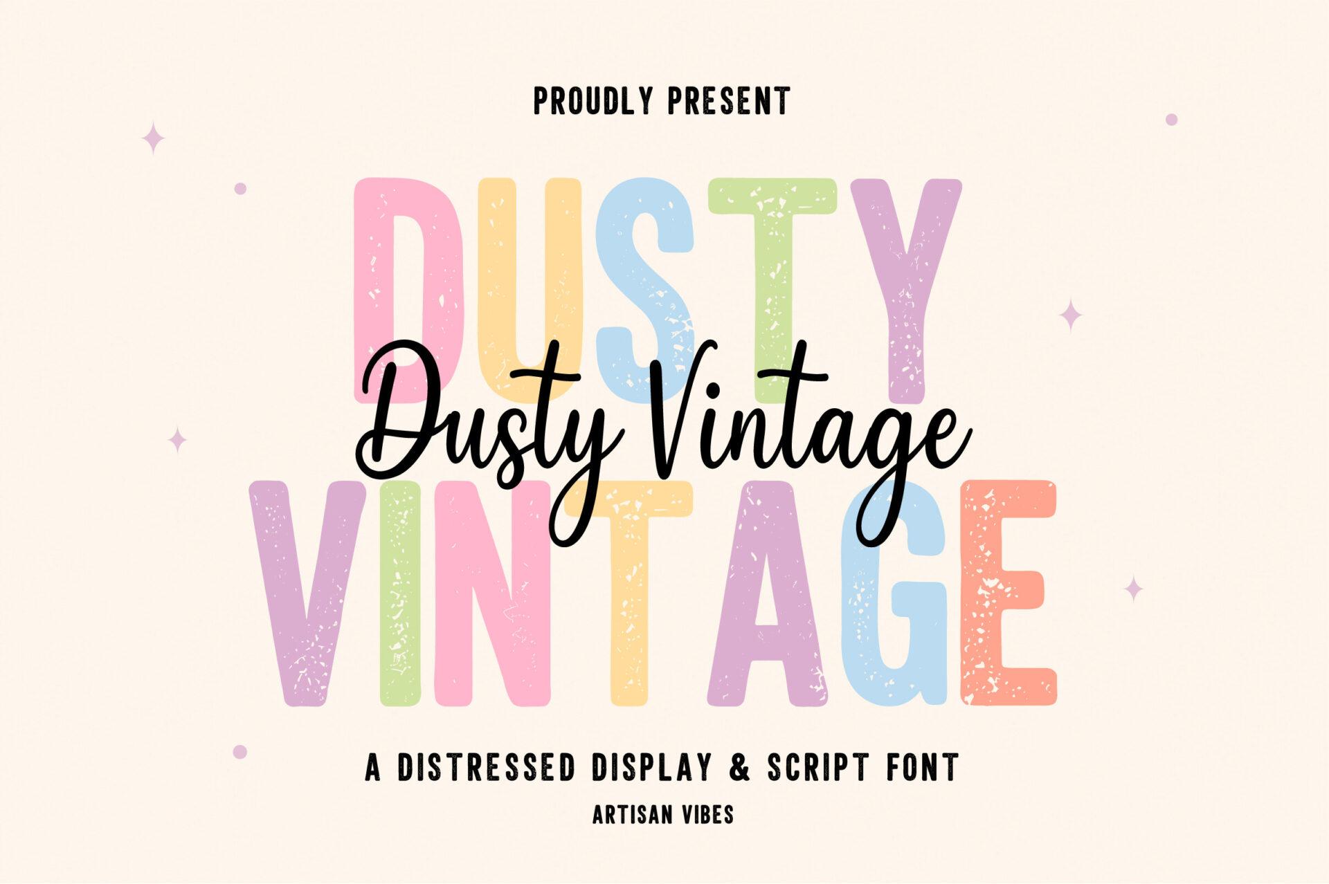 Dusty Vintage Font by Artisan Vibes, distressed pastel block capitals with a thin black handwritten script across them on a cream preview