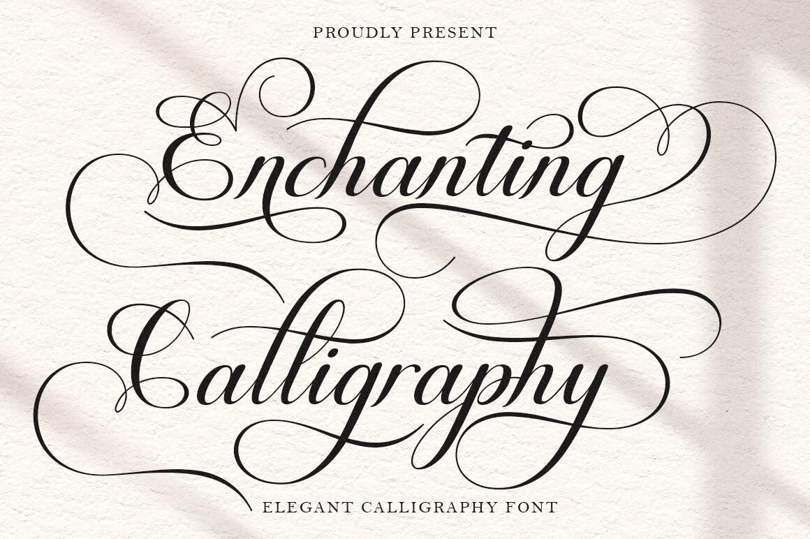 Enchanting Calligraphy Font by Diorde Studio, black high-contrast calligraphy with wrapping swashes