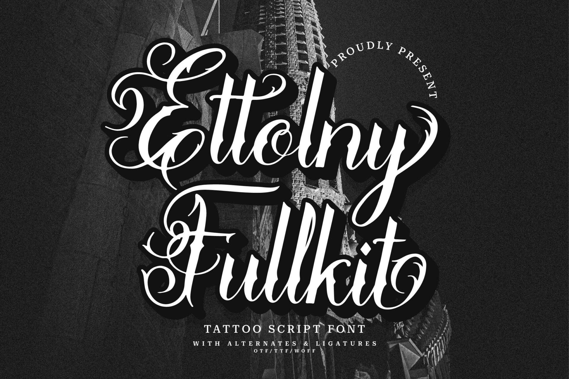 Ettolny Fullkit Font by Denustudios, number tattoo font preview