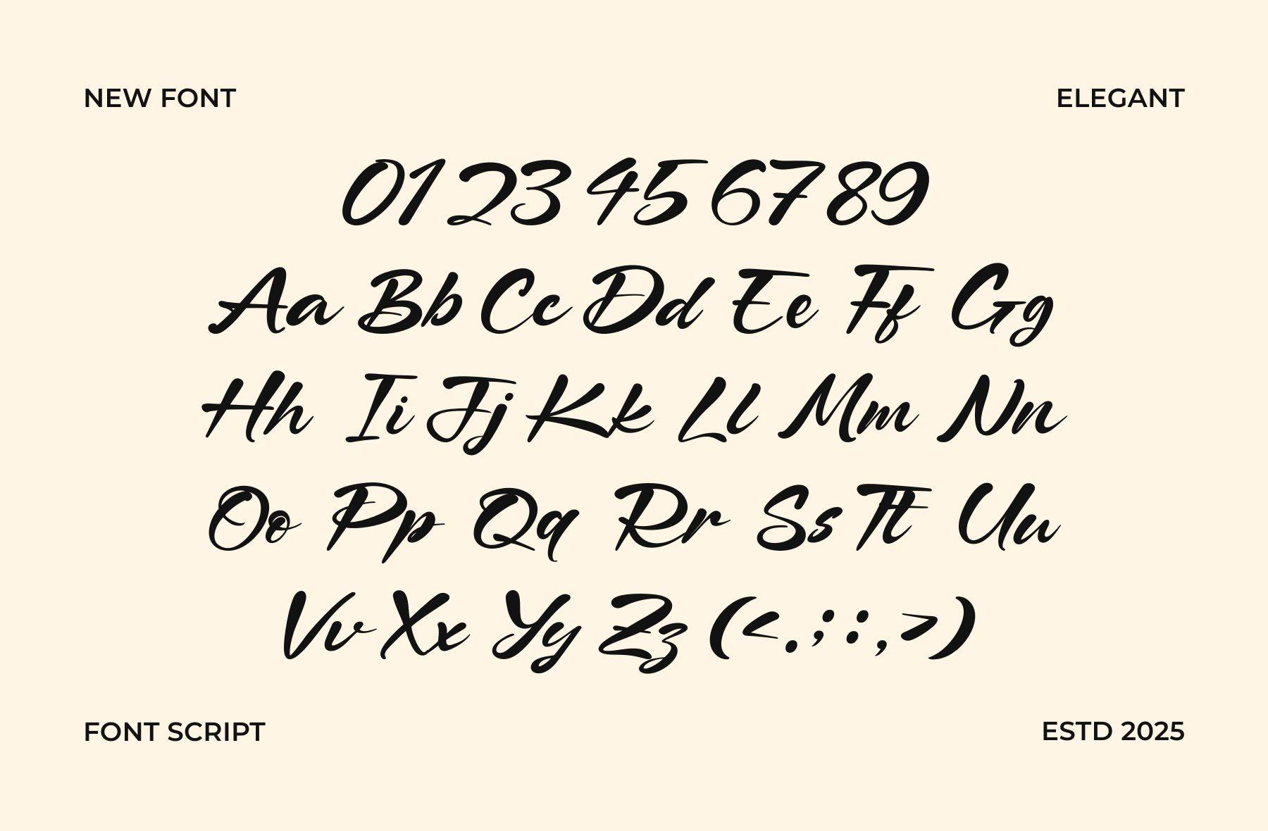 Falria Serin Font by maikofarazhatta alphabet, bold slanted brush calligraphy with numbers