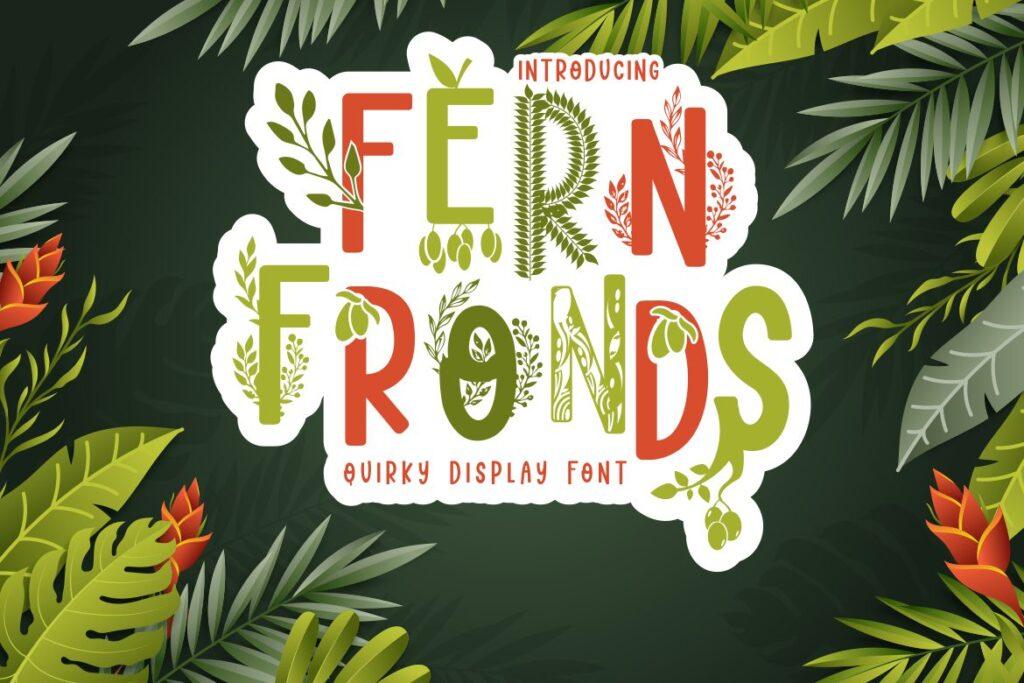 Fern Fronds Font by putracetol, leaf-patterned quirky caps