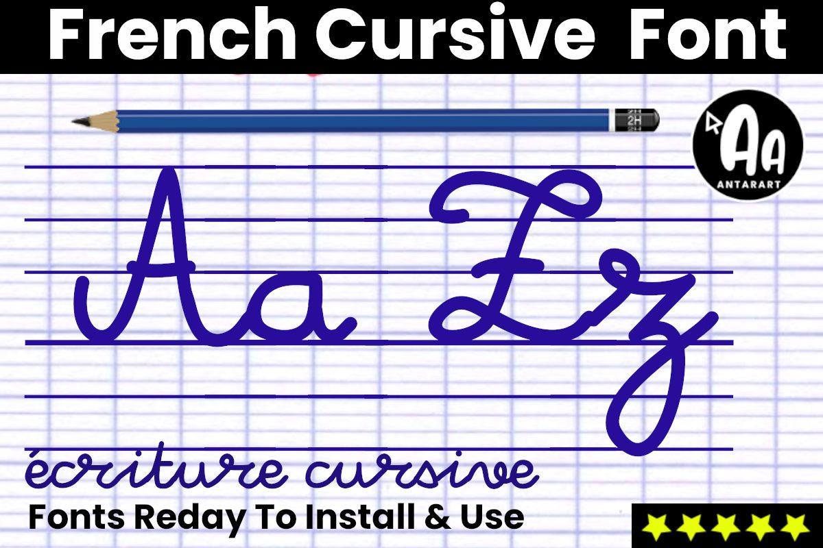 French Cursive Lined Font by AntarArt, school cursive on ruled paper