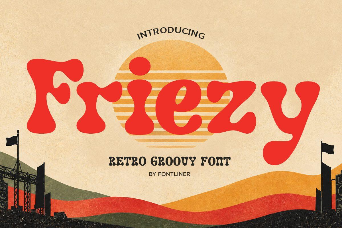 Friezy Font by Font Liner, plump red retro letters