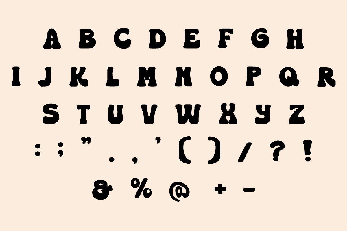 Fungky Retro Font by Infinity art Studio alphabet with heavy rounded retro capitals and punctuation