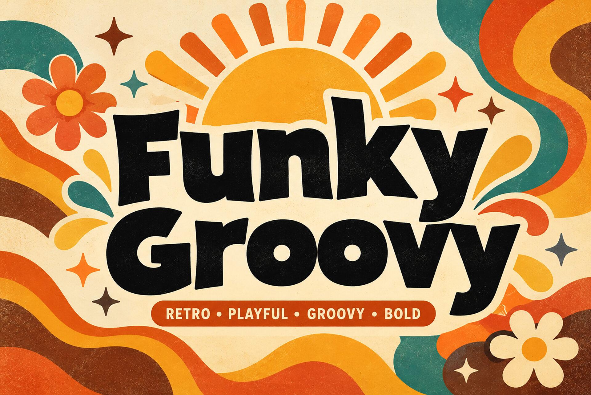 Funky Groovy Font by Wow Magic, heavy playful retro sans in black