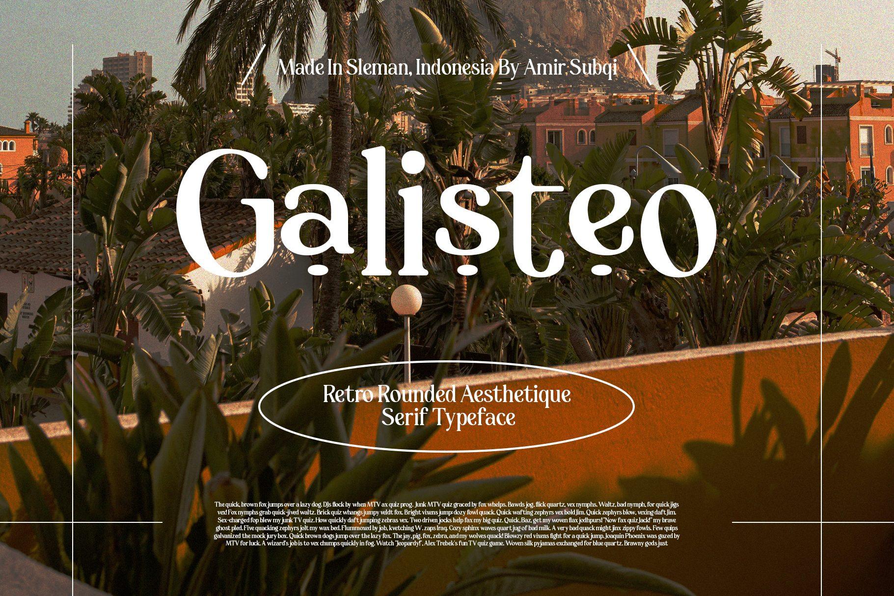 Galisteo Font by Subqi Std, rounded retro serif with ball terminals