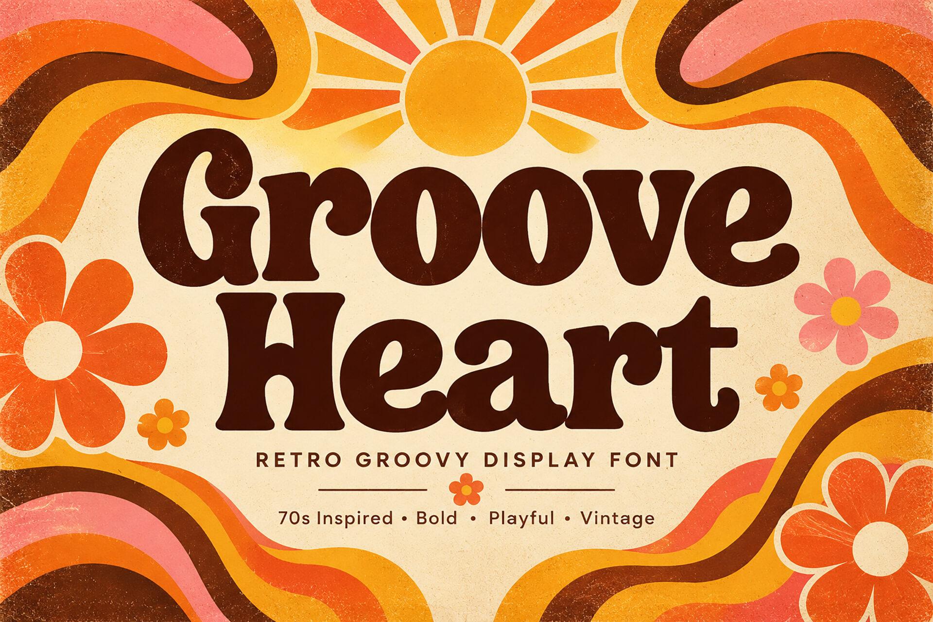 Groove Heart Font by Bundle, fat 70s groovy letters