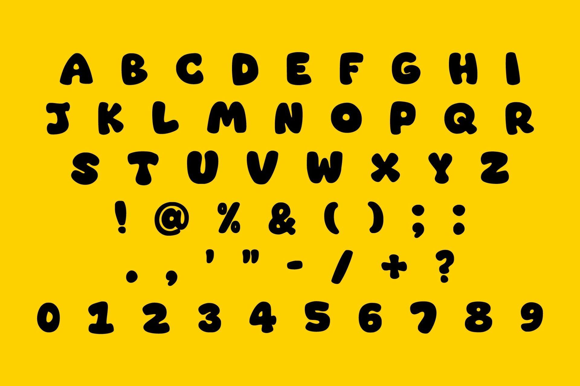 Grooven Pop Font by Dreamspace.studio alphabet with fat rounded capitals, numbers and punctuation