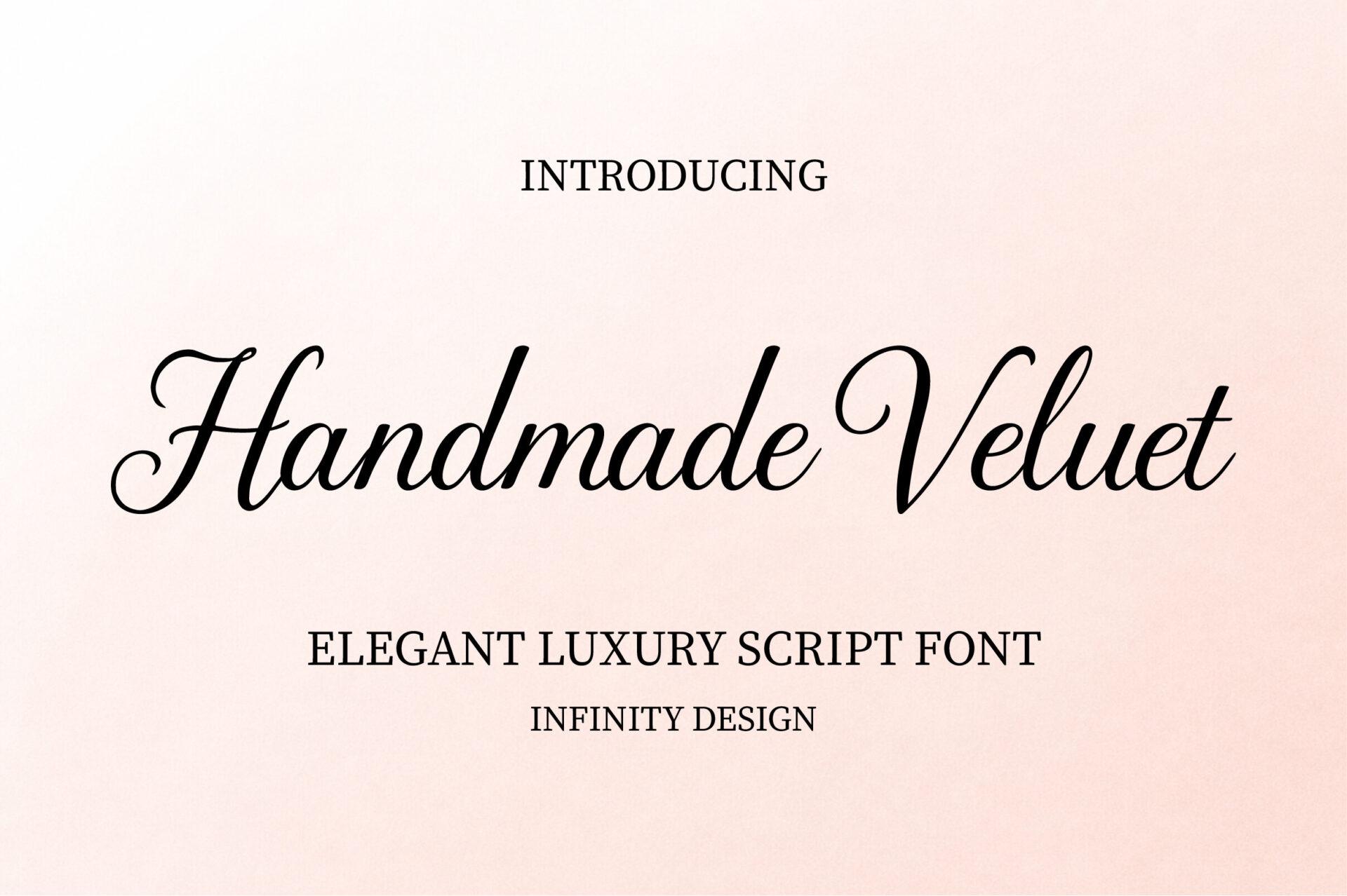 Handmade Velvet Font by Infinity Design, thin elegant script on a blush background
