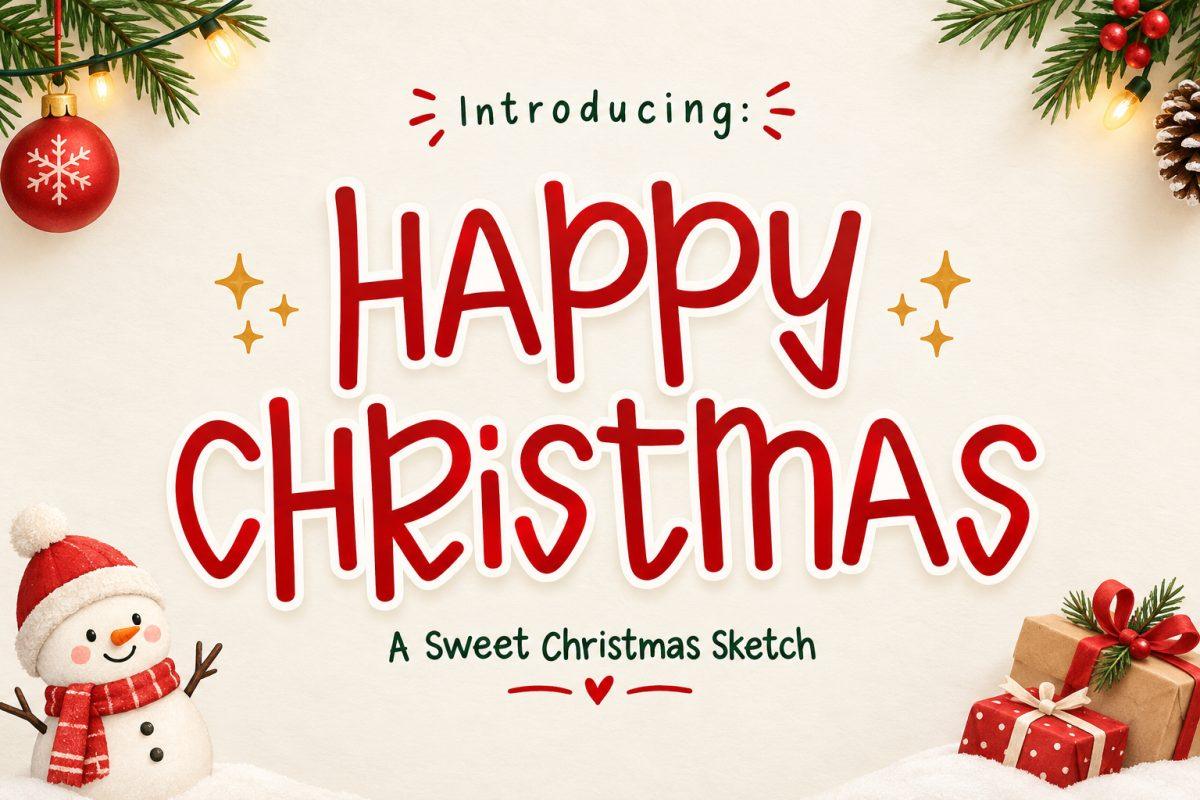 Happy Christmas Font by anamalmusyaffaCreative, tall narrow sketch handwriting in red