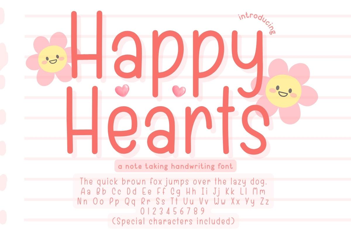 Happy Hearts Font by narinari32, thin note-taking handwriting in coral