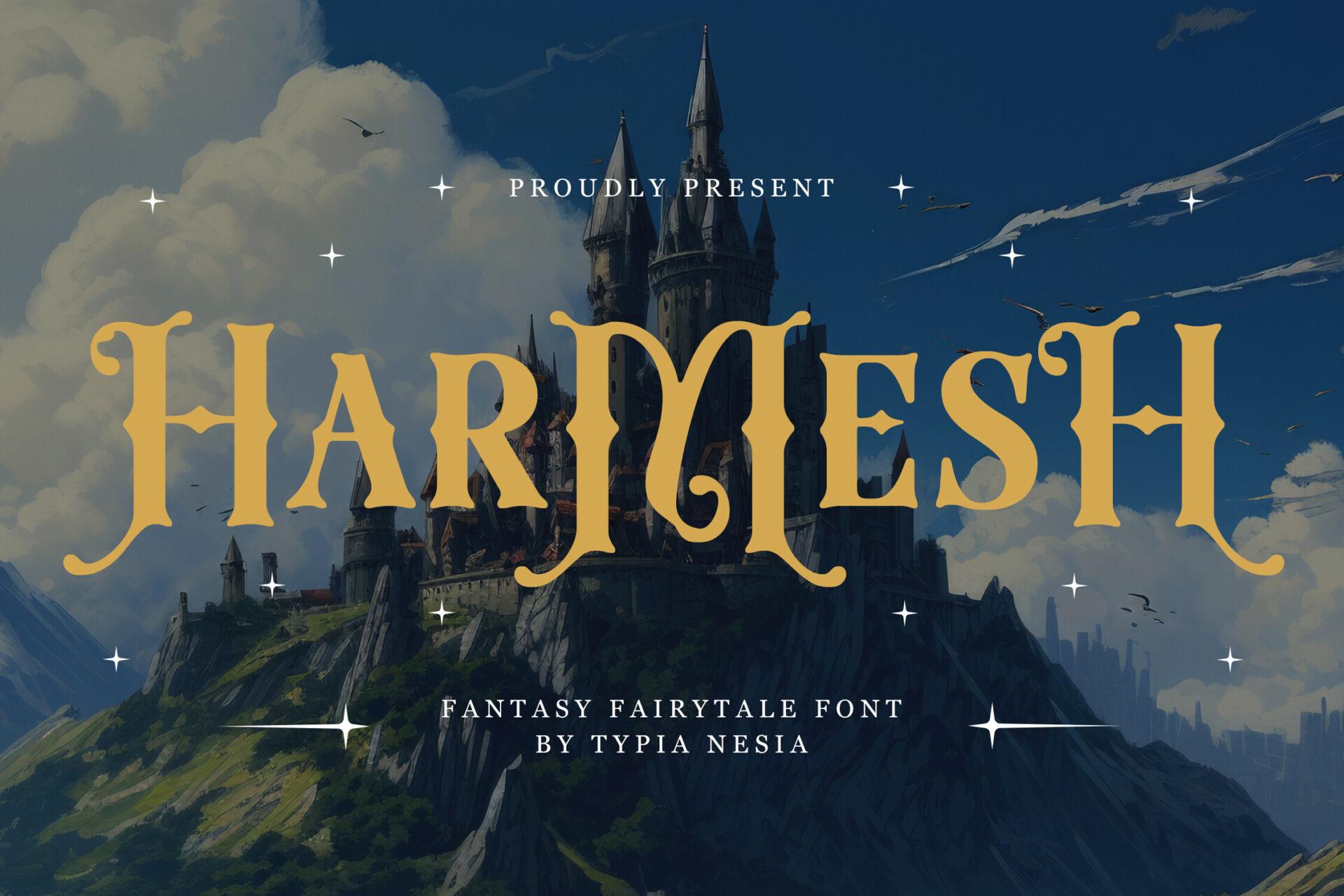 Harmesh Font by Typia Nesia, fantasy fairytale capitals font preview