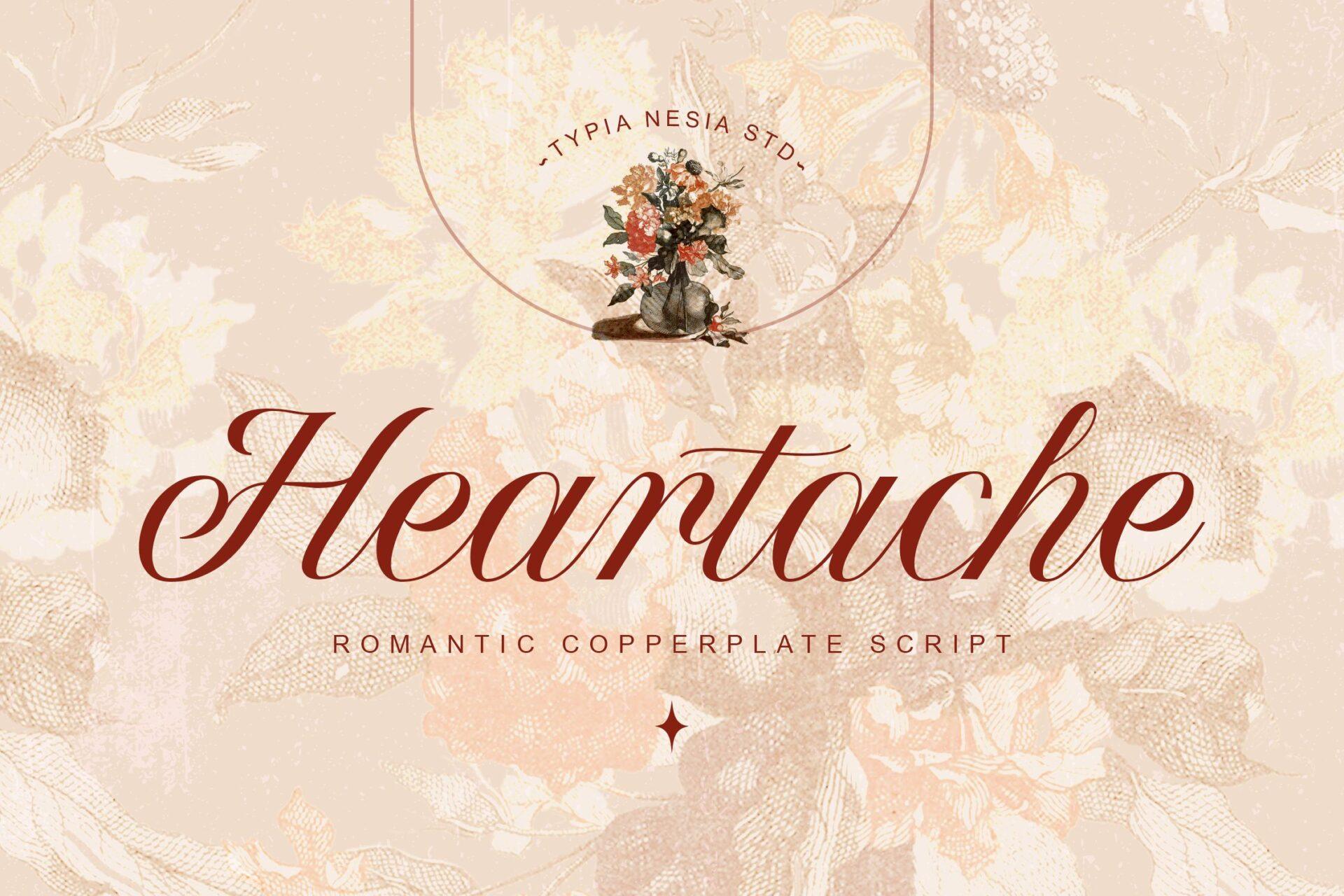 Heartache Font by Typia Nesia, deep red romantic copperplate script