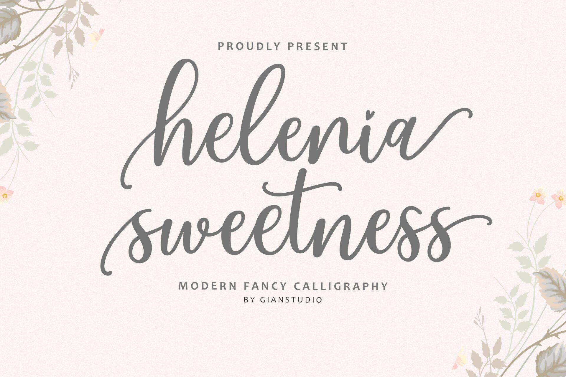 Helenia Sweetness Font by gianstudio12, light bouncy grey calligraphy with long ascenders and thin connecting strokes