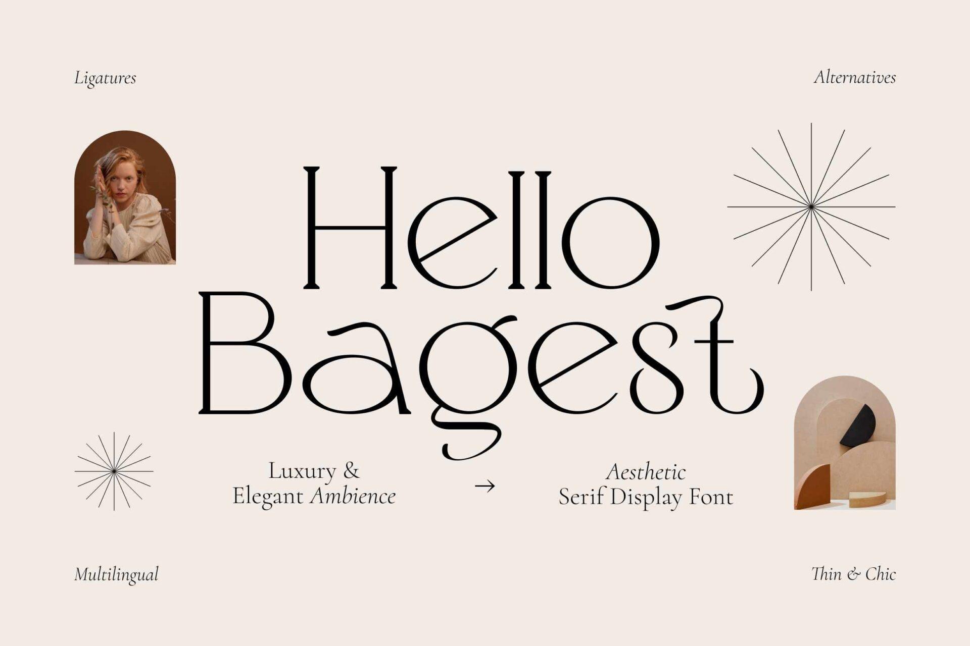 Hello Bagest Font by Fype Co., thin high-contrast serif with a swinging g tail