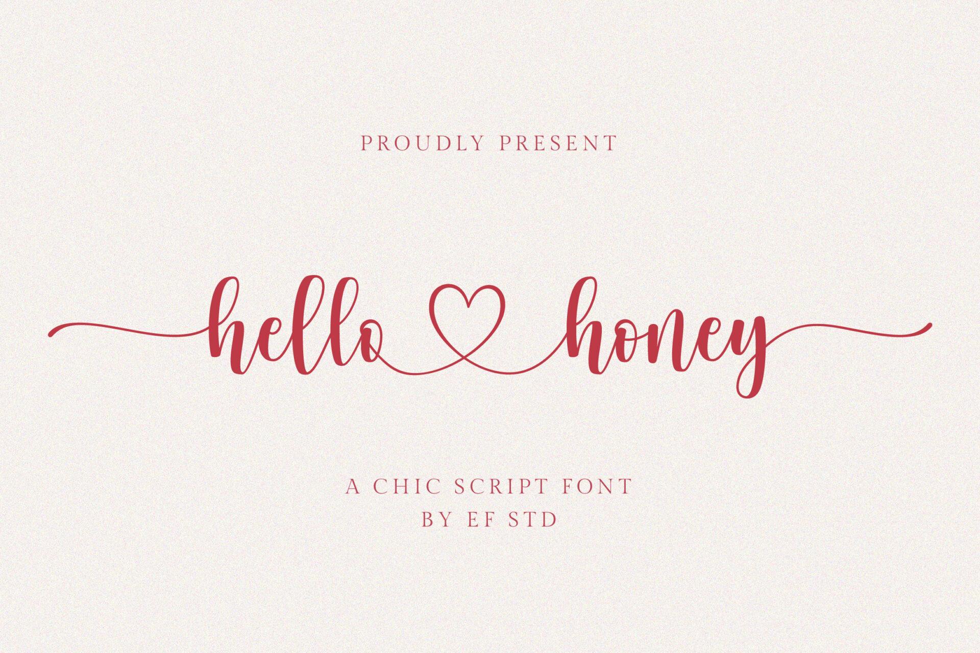 Hello Honey Font by Ef Studio, thin chic script with long swashes