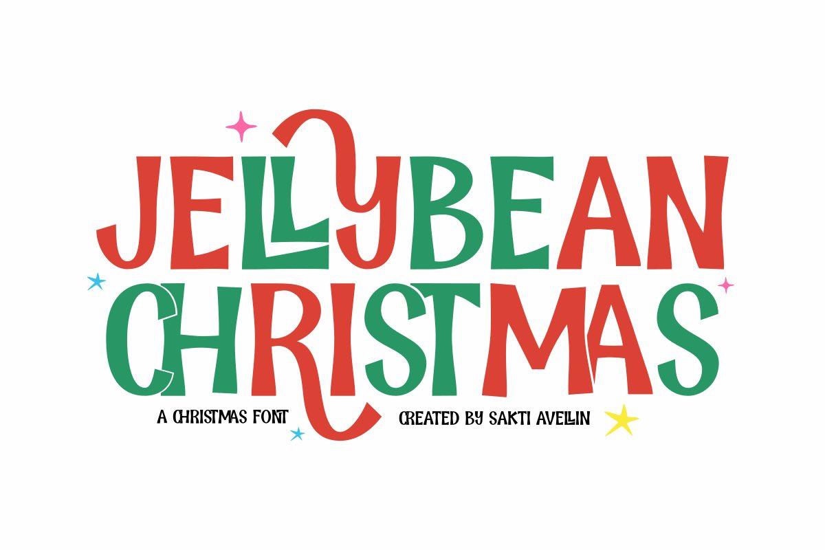 Jellybean Christmas Font by Sakti Avellin, bouncy capitals alternating red and green