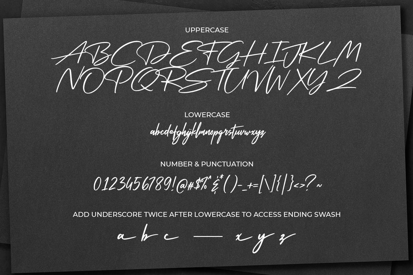 Julia Signature Font by Abodaniel alphabet, signature script with an ending swash feature