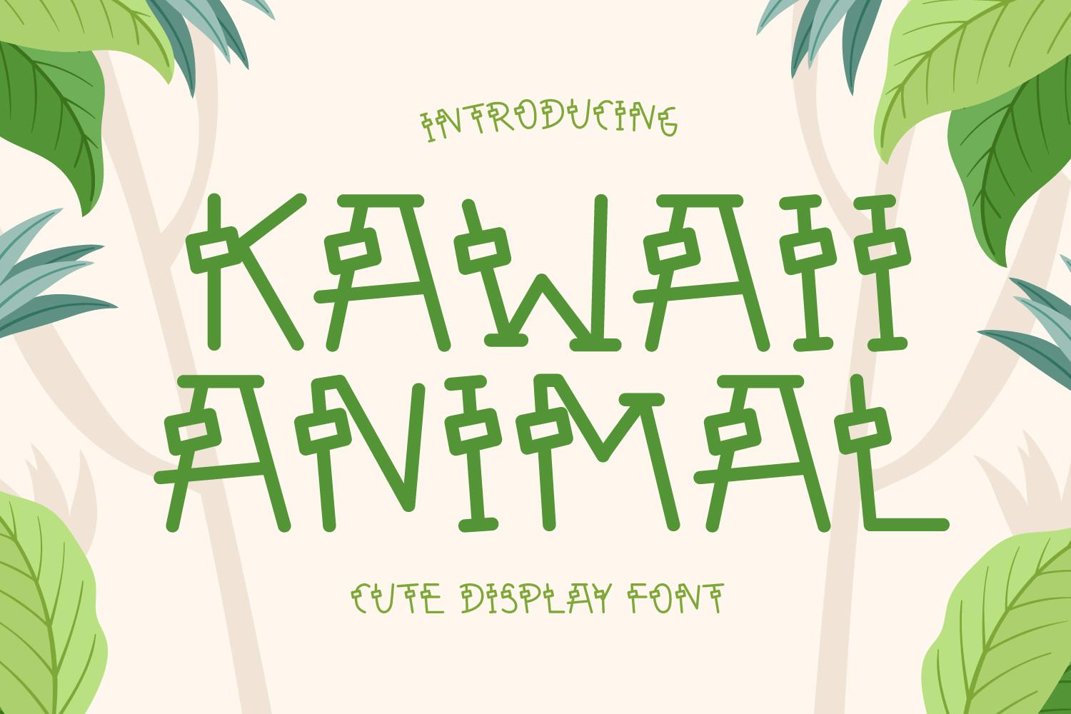 Kawaii Animal Font by OKEVECTOR, thin green capitals built like bamboo sticks