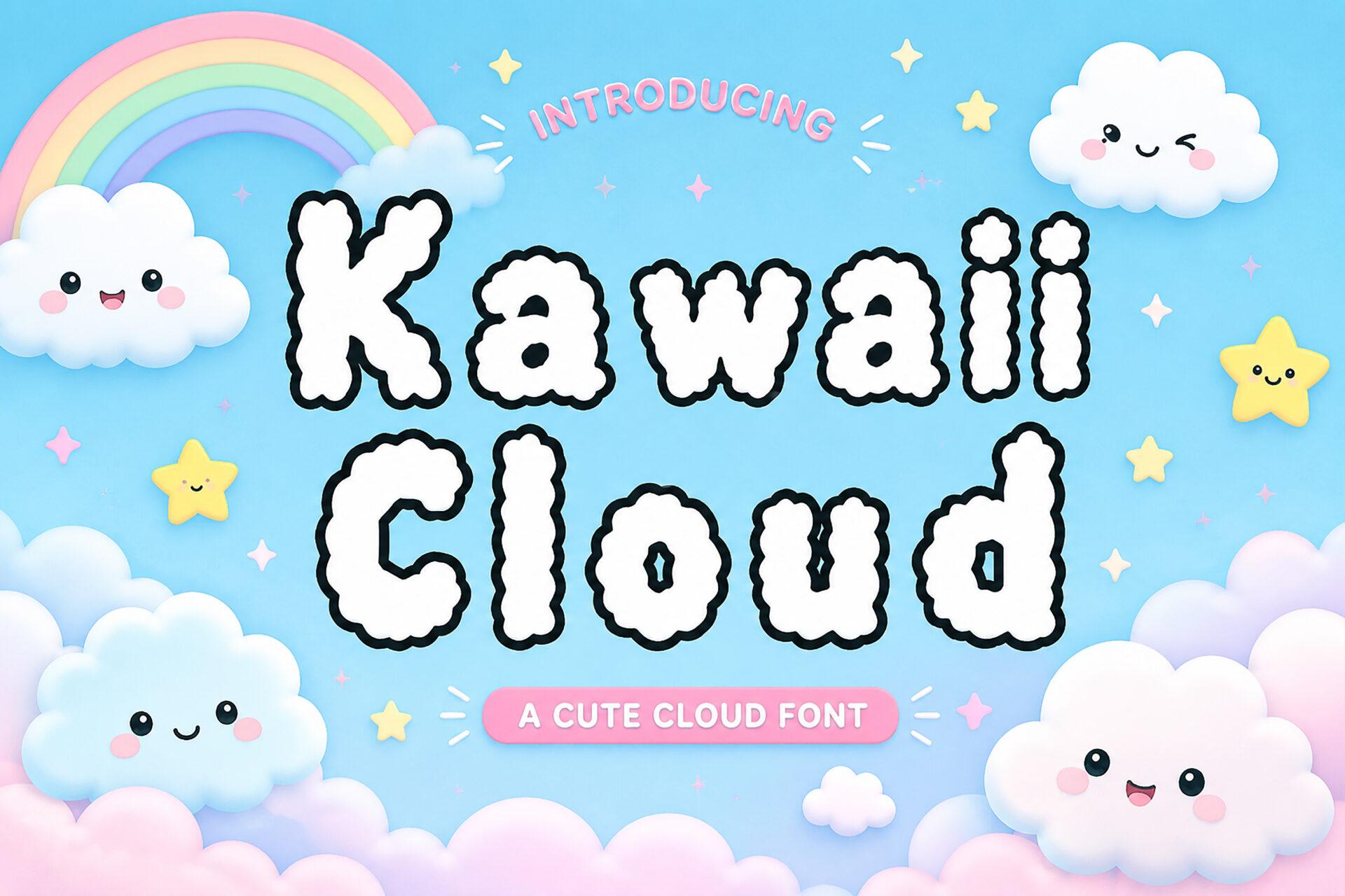 Kawaii Cloud Font by Bundle, letters drawn as scalloped cloud outlines