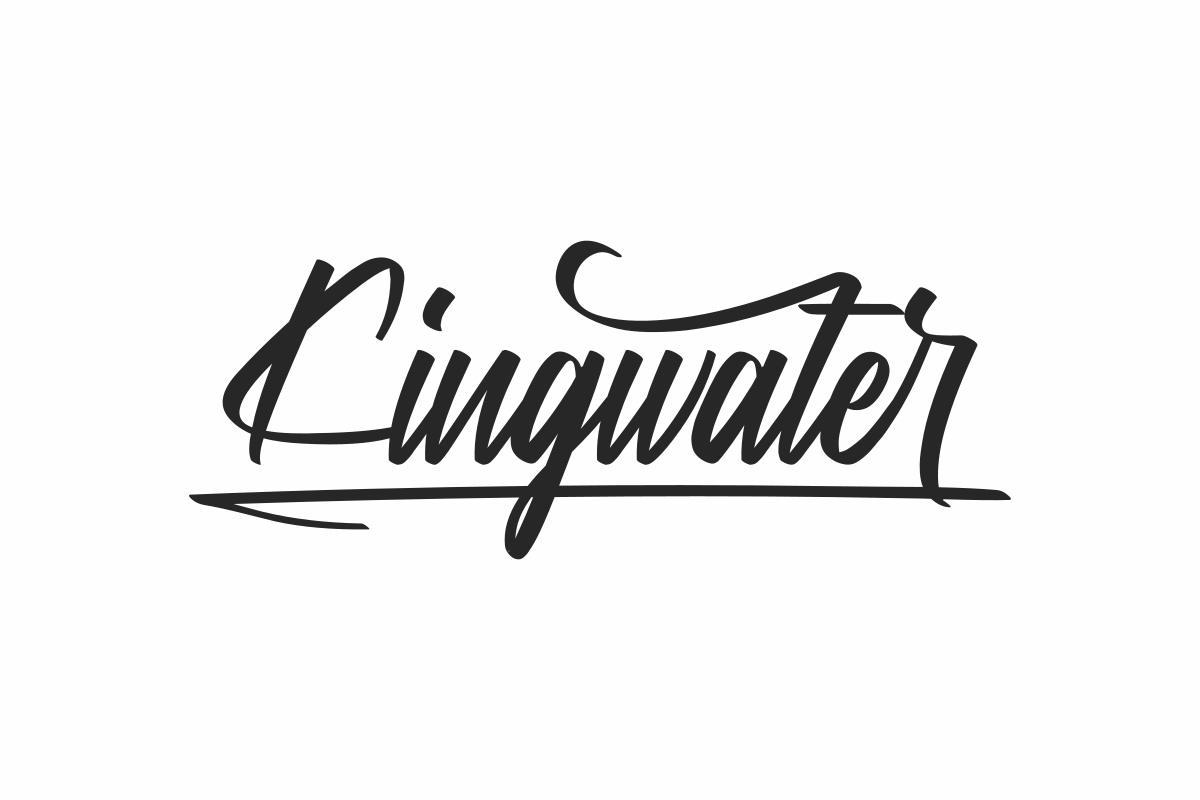 Kingwater Font by NihStudio, fast black dry brush script with a tall capital K and a sharp underline swash