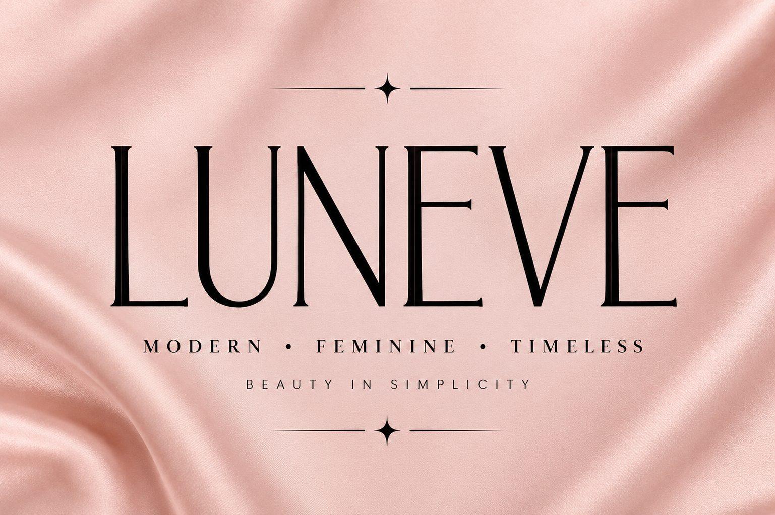 Luneve Font by Colourful, thin tall serif capitals on pink satin