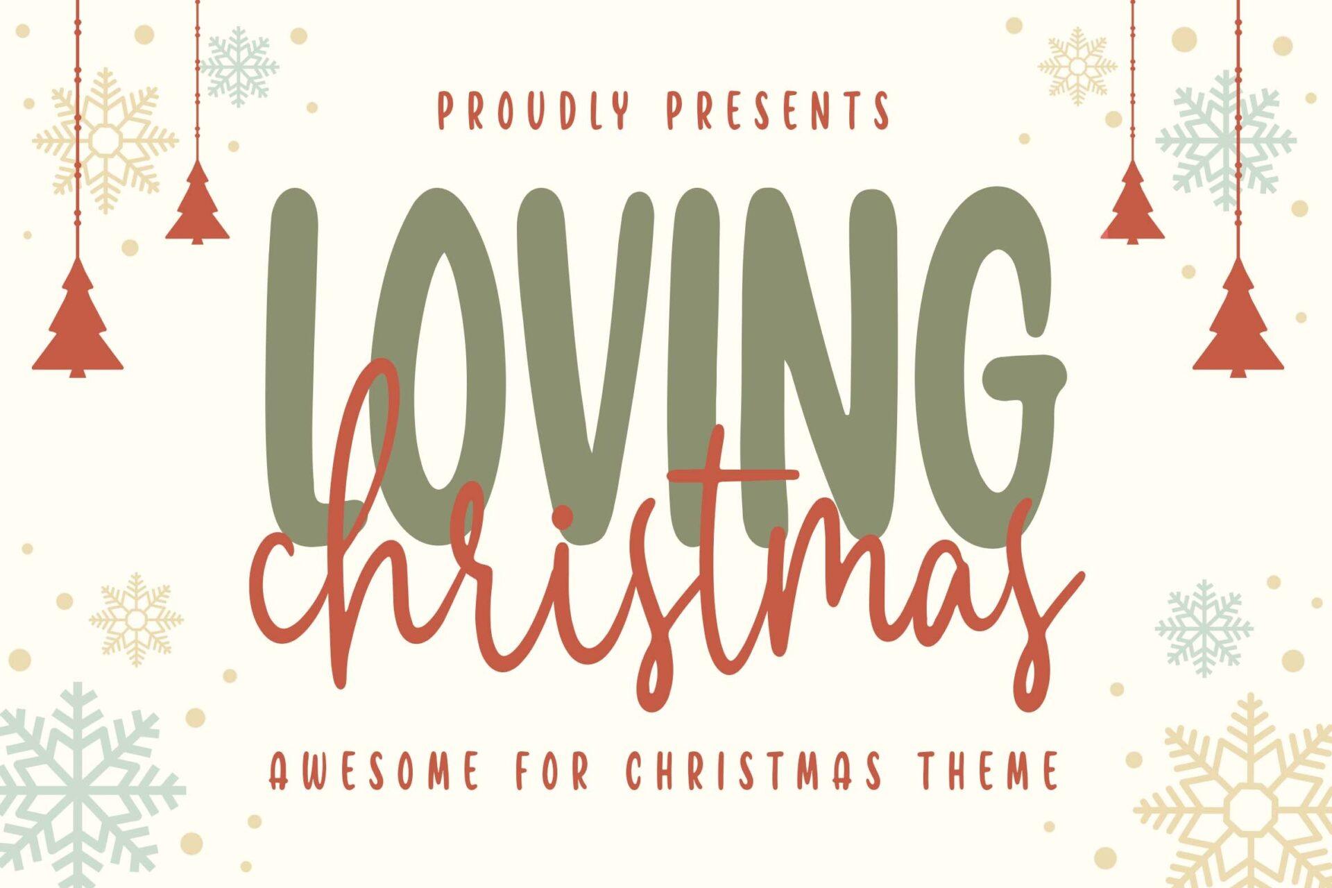 Loving Christmas Font by Blankids Studio, tall sage capitals with terracotta script overlay