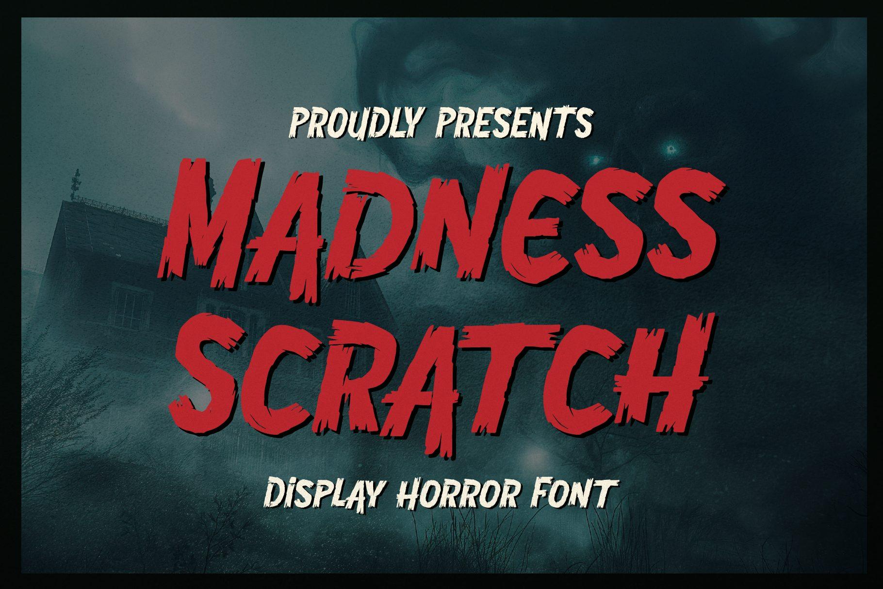 Madness Scratch Font by Gracetypestudio, slanted condensed brush capitals with dry broken edges