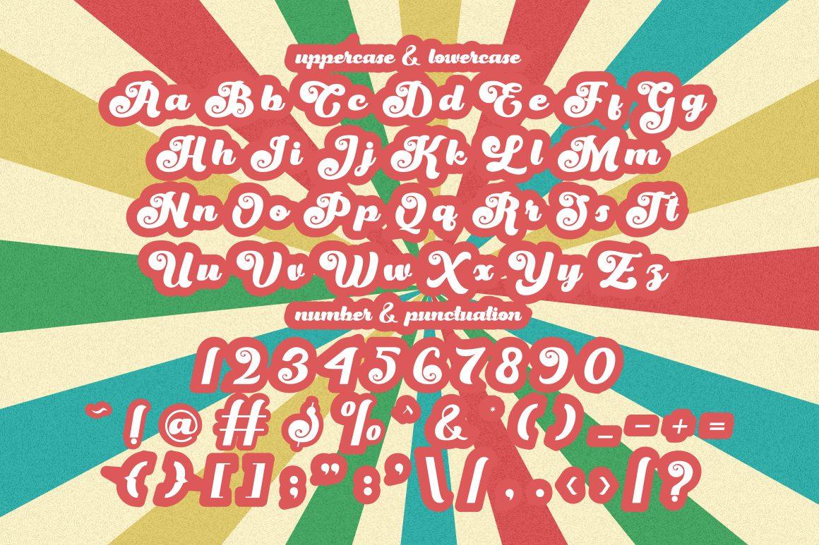 Magic Whip Font by putracetol alphabet with groovy script uppercase, lowercase, numbers and punctuation