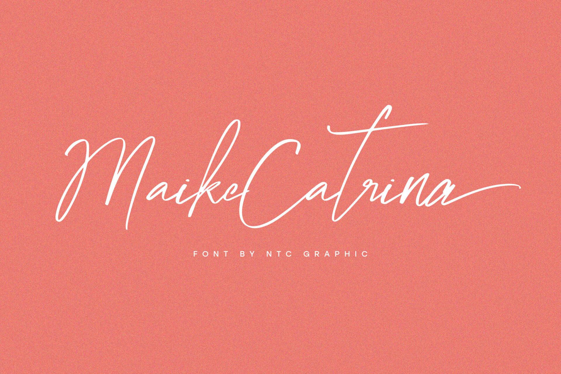 Maike Catrina Font by dwikrisdiantoro9, dry brush slanted script with long tail font preview