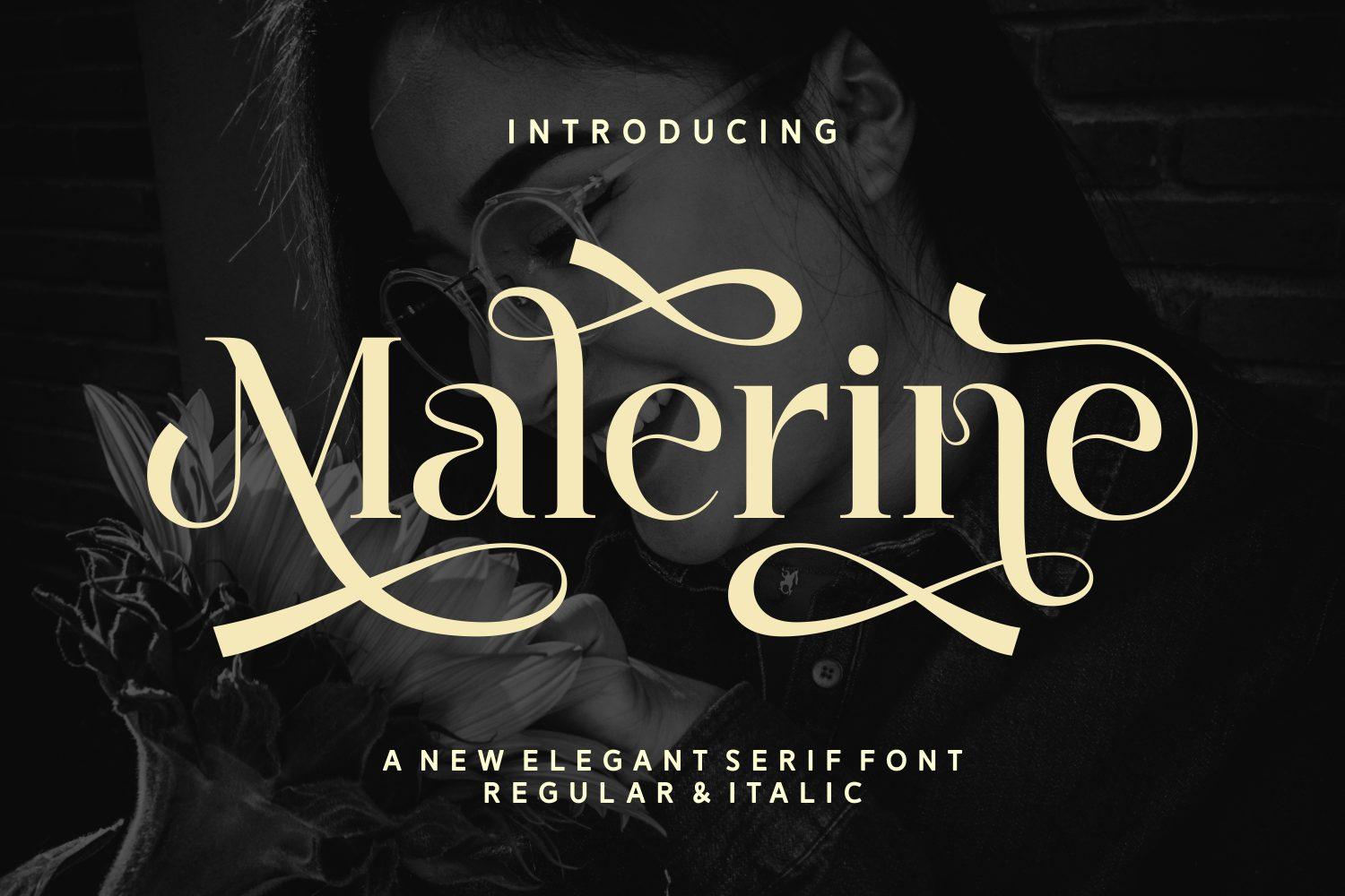 Malerine Font by Yarman (7NTypes), elegant swashy serif in cream on black