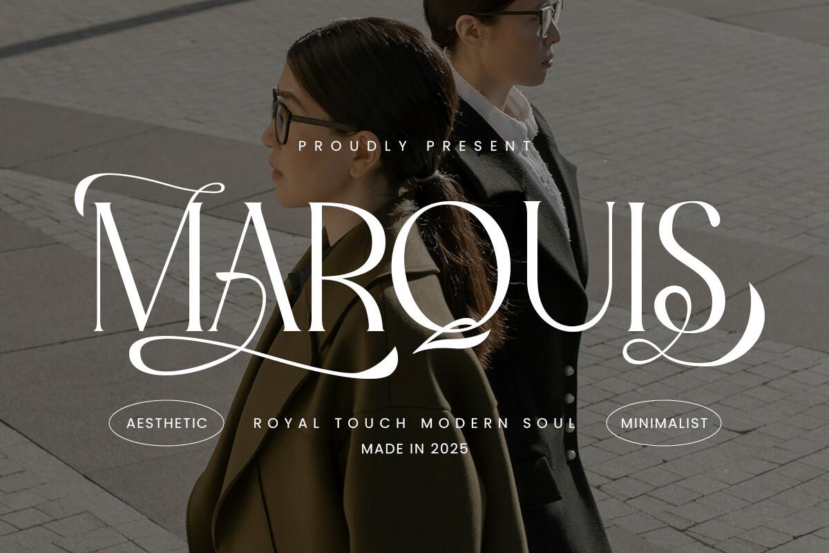 Marquis Font by roomspace, modern serif with long swashes in capitals