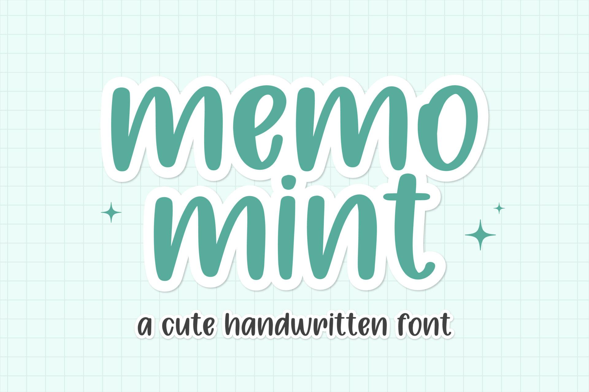 Memo Mint Font by BitongType, rounded lowercase handwriting in mint on grid paper