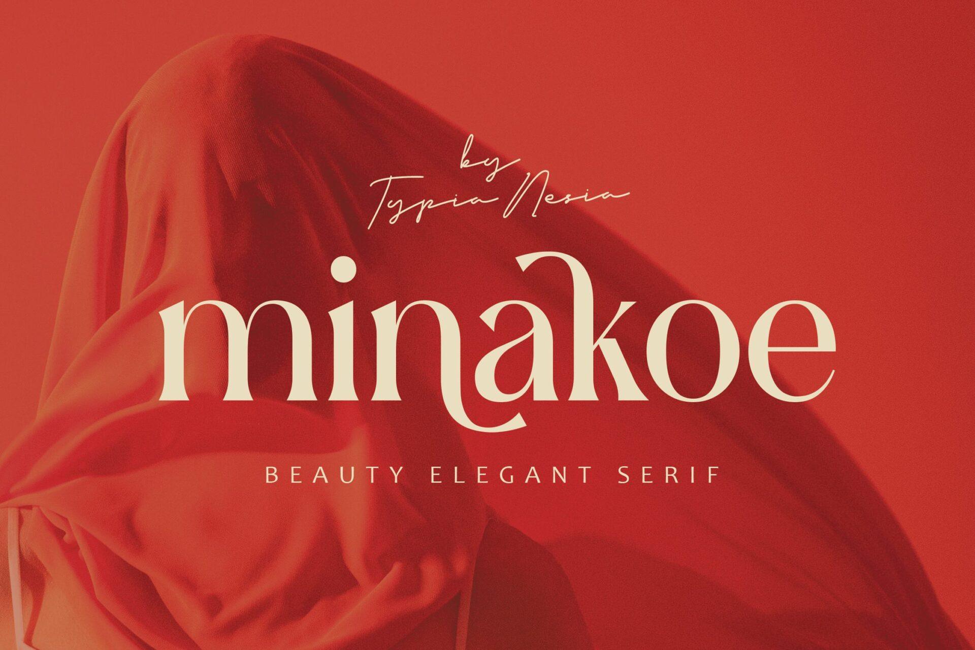 Minakoe Font by Typia Nesia, rounded lowercase beauty serif in cream on red