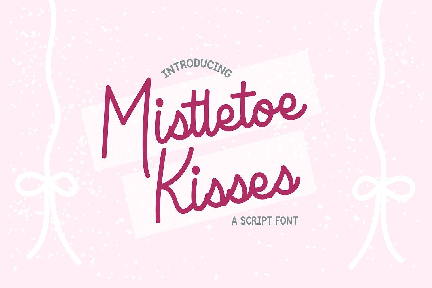 Mistletoe Kisses Font by blushfontco, narrow slanted marker script in berry on pink
