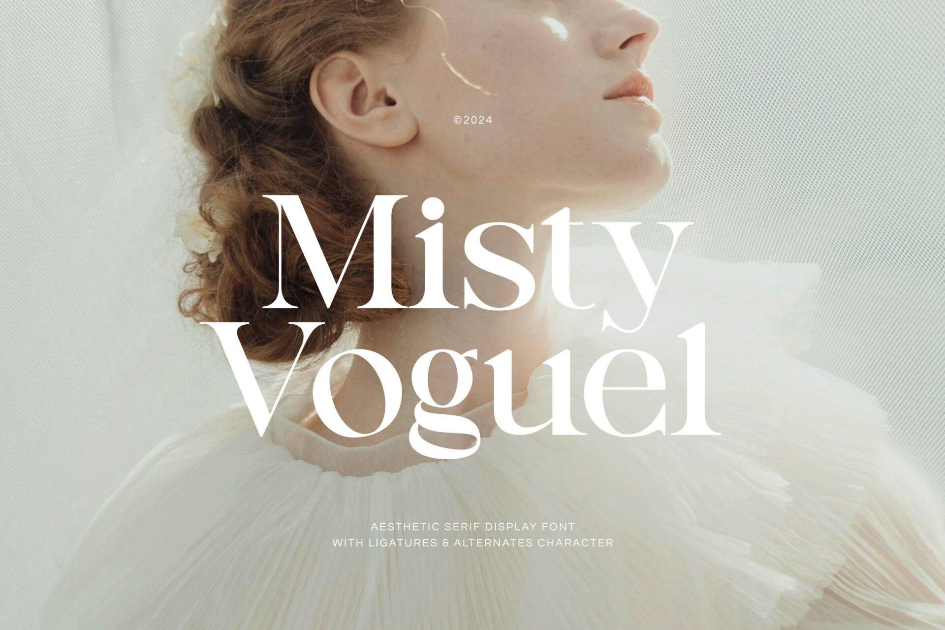 Misty Voguel Font by imoodev, tall editorial serif with heavy verticals