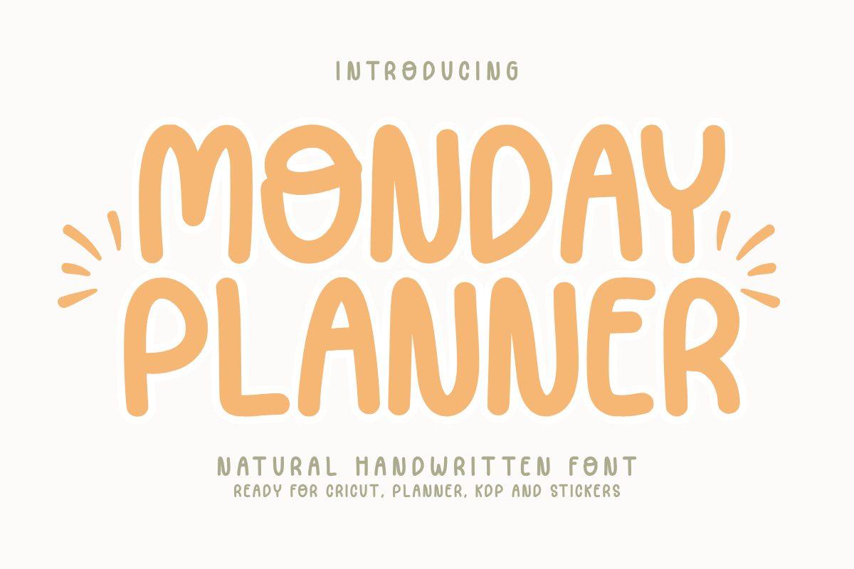 Monday Planner Font by Funtype Co., tall rounded handwritten capitals in peach