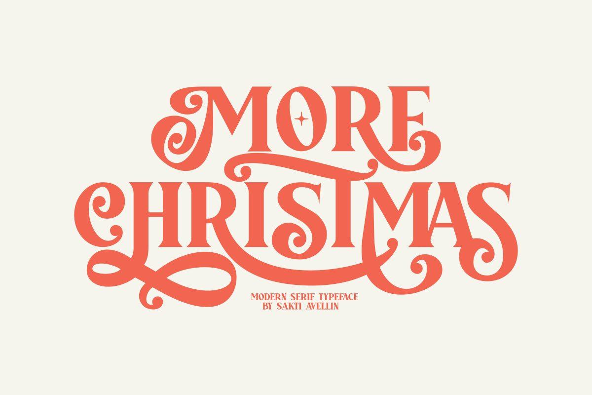 More Christmas Font by Sakti Avellin, heavy swirly serif capitals in coral