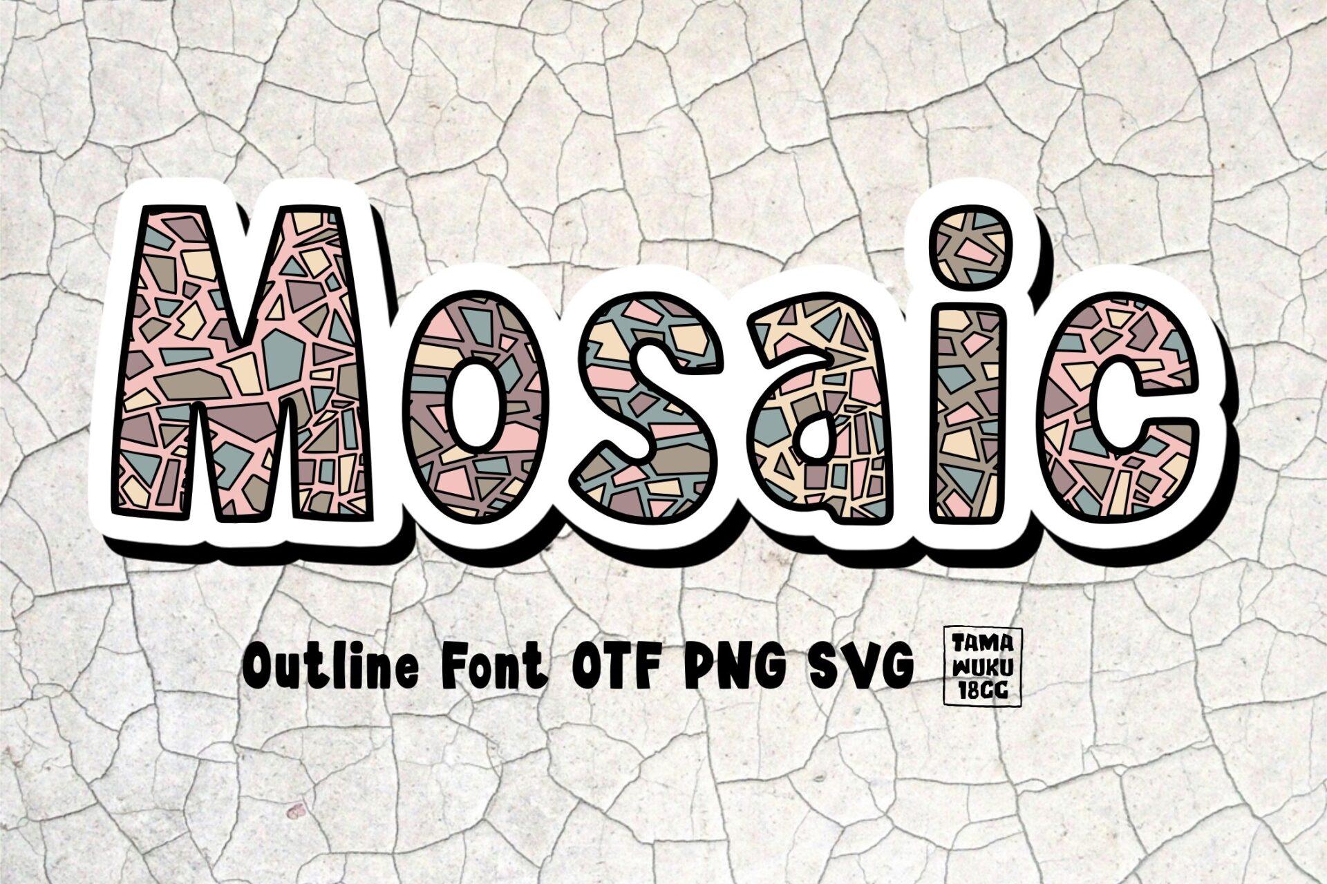 Mosaic Font by DREAMs Soul G., preview of the typeface
