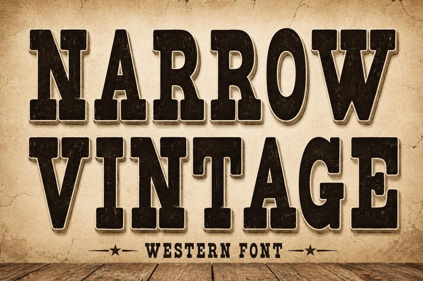Narrow Vintage Font by WNIdesign, very condensed black worn slab capitals on aged paper preview