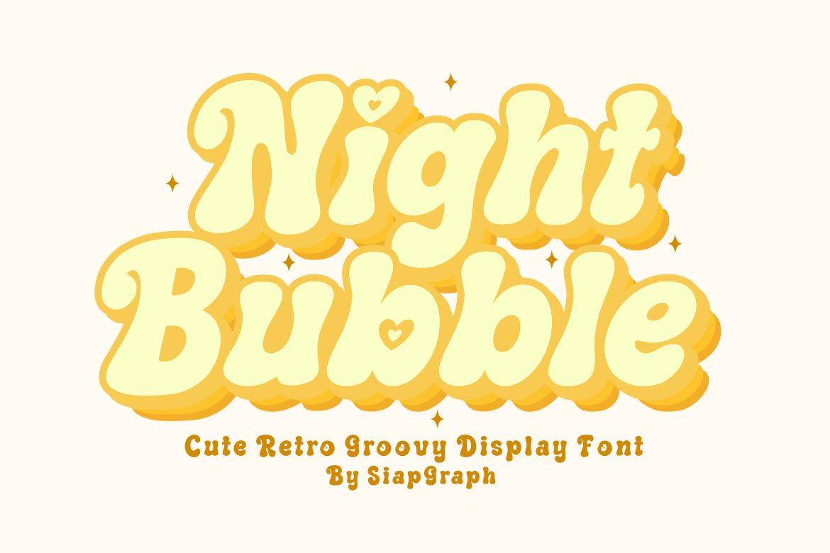 Night Bubble Font by SiapGraph, heavy wavy retro letters in butter yellow