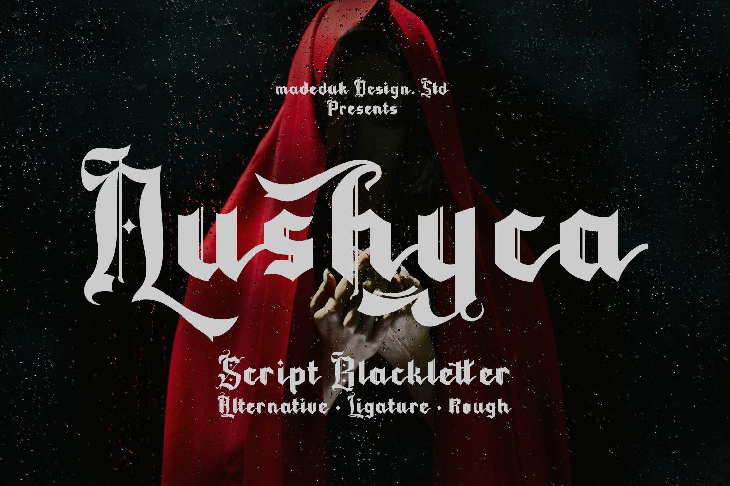 Nushyca Font by madeDeduk, tattoo quote font preview