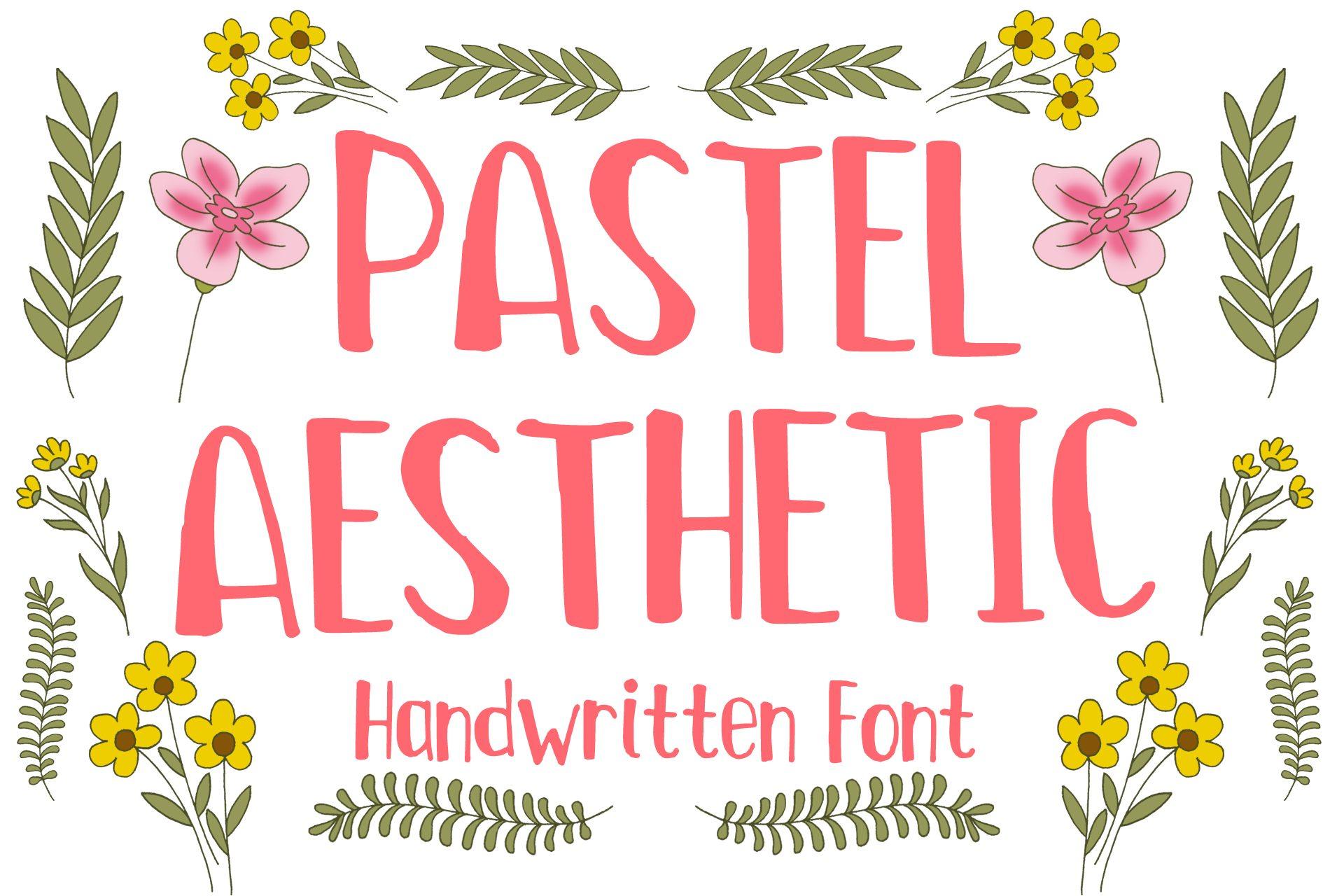 Pastel Aesthetic Font by MVMET, tall narrow handwritten font in coral with flowers