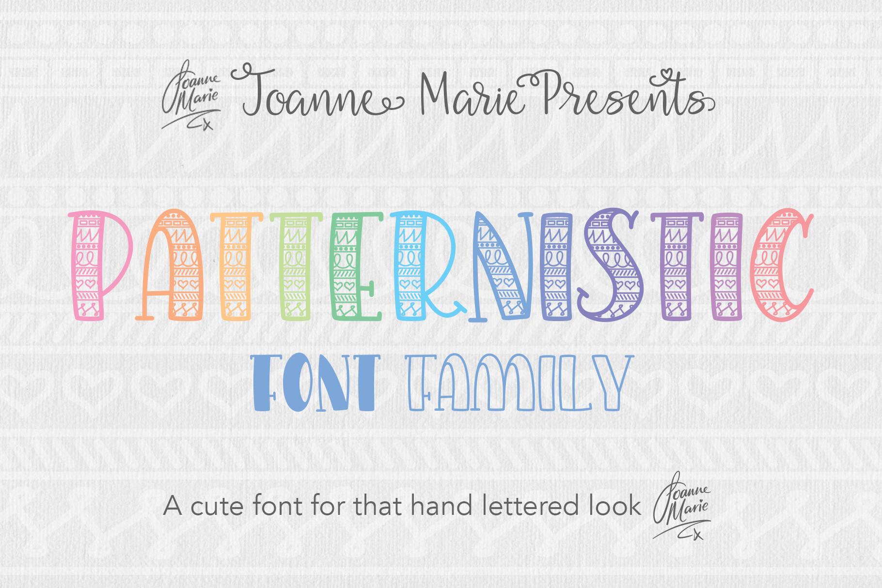 Patternistic Font by joanne.hewitt, tall capitals filled with pastel stripes, dots and zigzag patterns