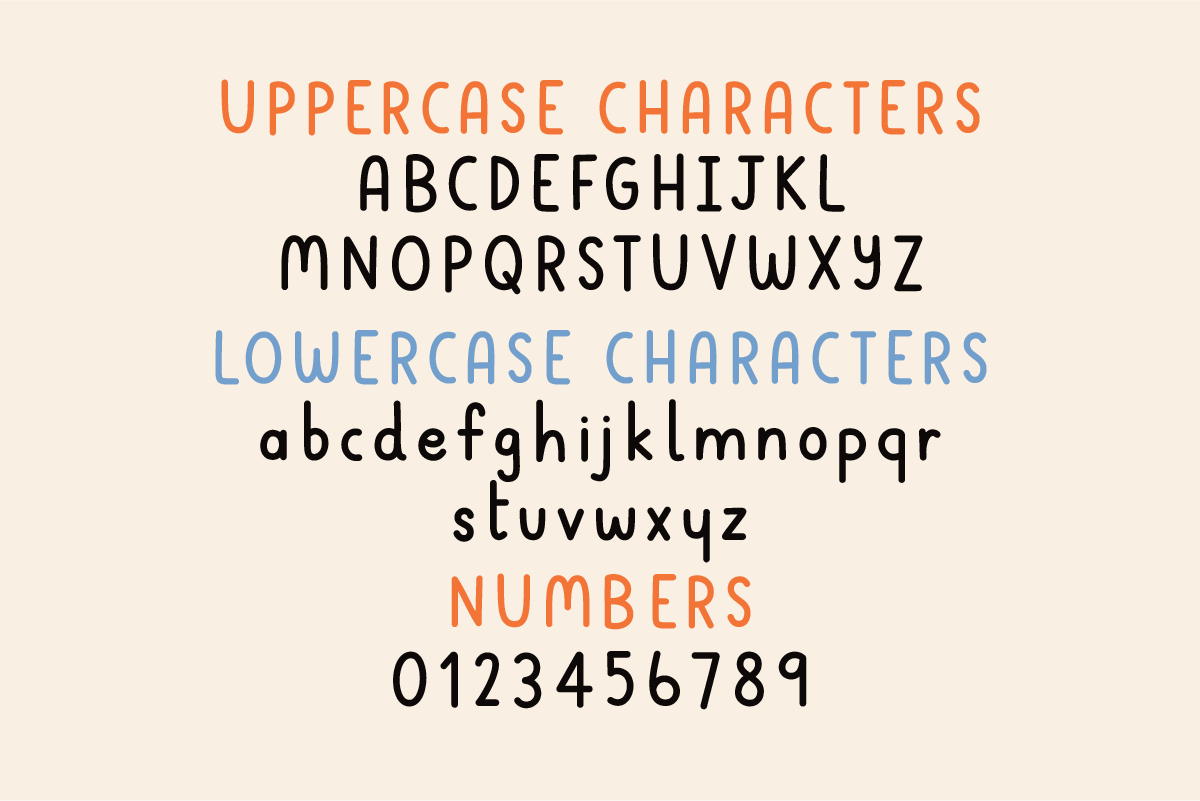 Perfect Notes Font by Nyla.studio alphabet, rounded handwriting in uppercase, lowercase and numbers