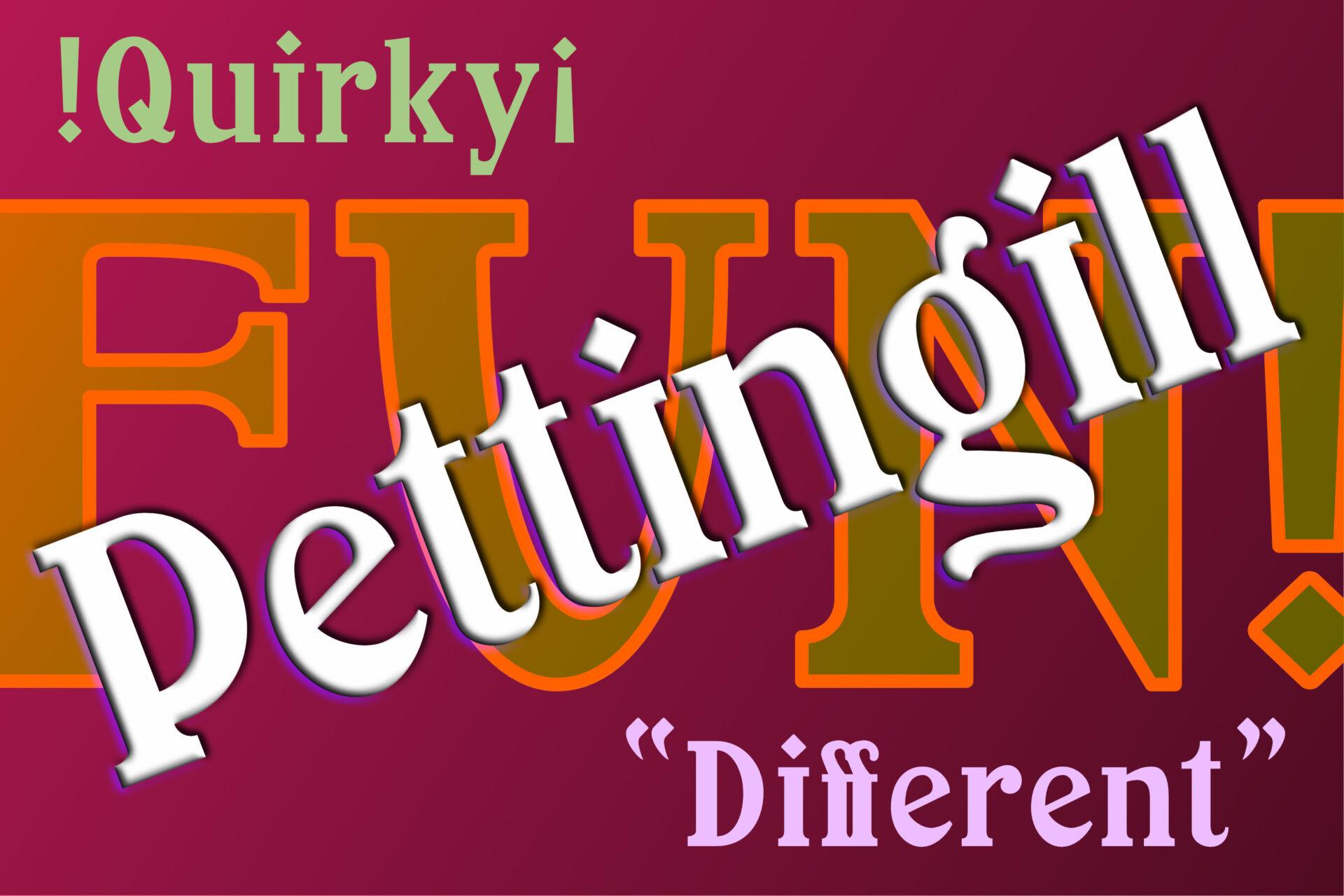 Pettingill Font by Chuck’s Fonts, preview of the typeface